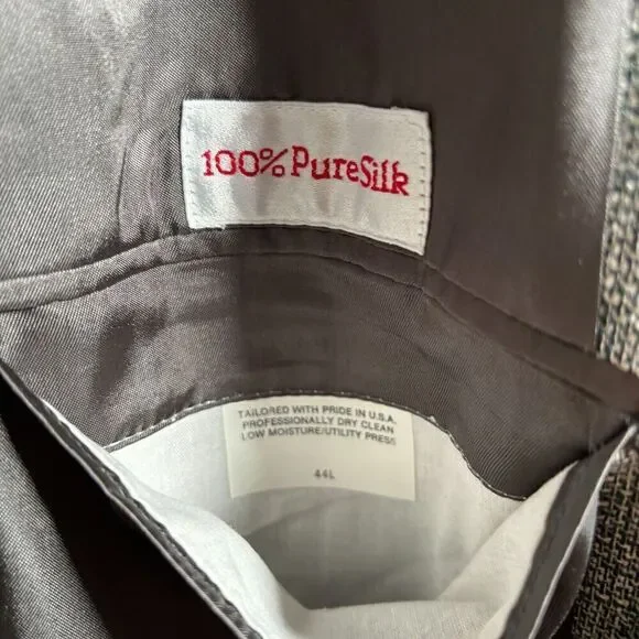 Christian Brooks 100% Silk Gray Blazer Suit Jacket 44 L Tweed 2 Button Pocket US - Picture 6 of 10